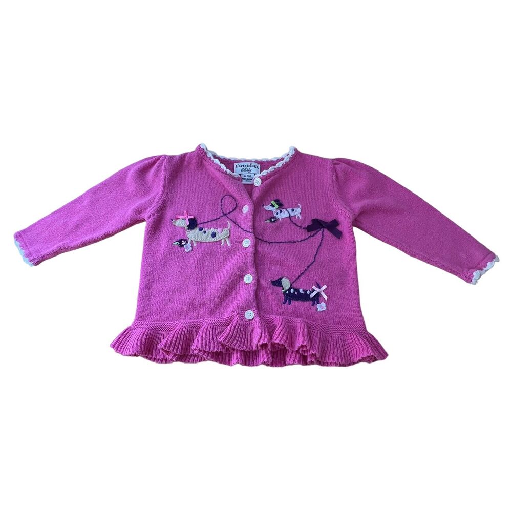 Vintage Hartstrings‎ Baby Pink Dachshund Embroidered Cardigan Sweater 6-9m